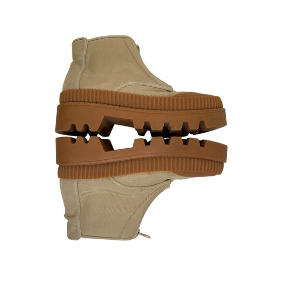 Anthro Silent D Beige Canvas High Top Zip Ankle Boots Size 5 Lug 8121 - Picture 10 of 11